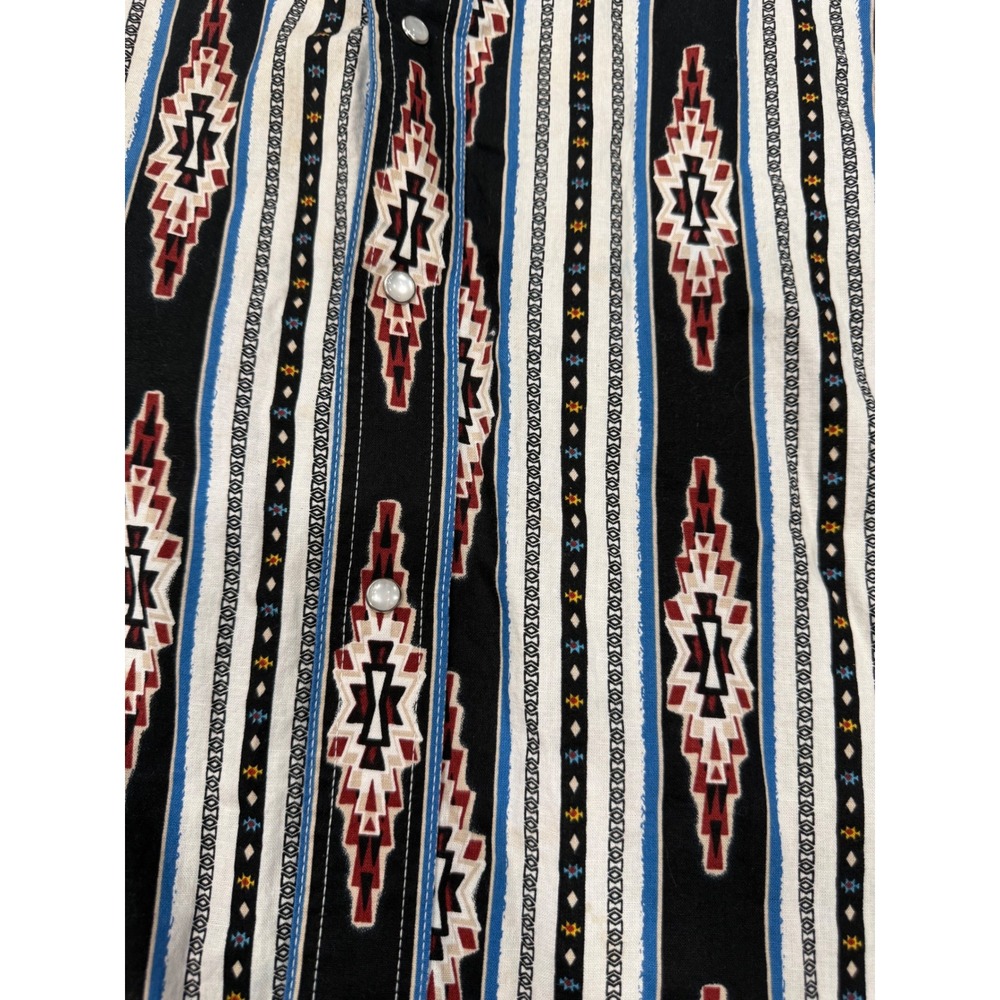 Wrangler Western Shirt Mens XXL Black Blue Aztec Stripe Pearl Snap Long Sleeve - Picture 2 of 9
